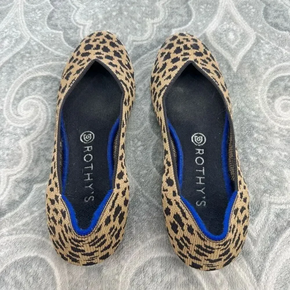 Women's Rothy's Round Toe Spotted Leopard Cheetah Flats